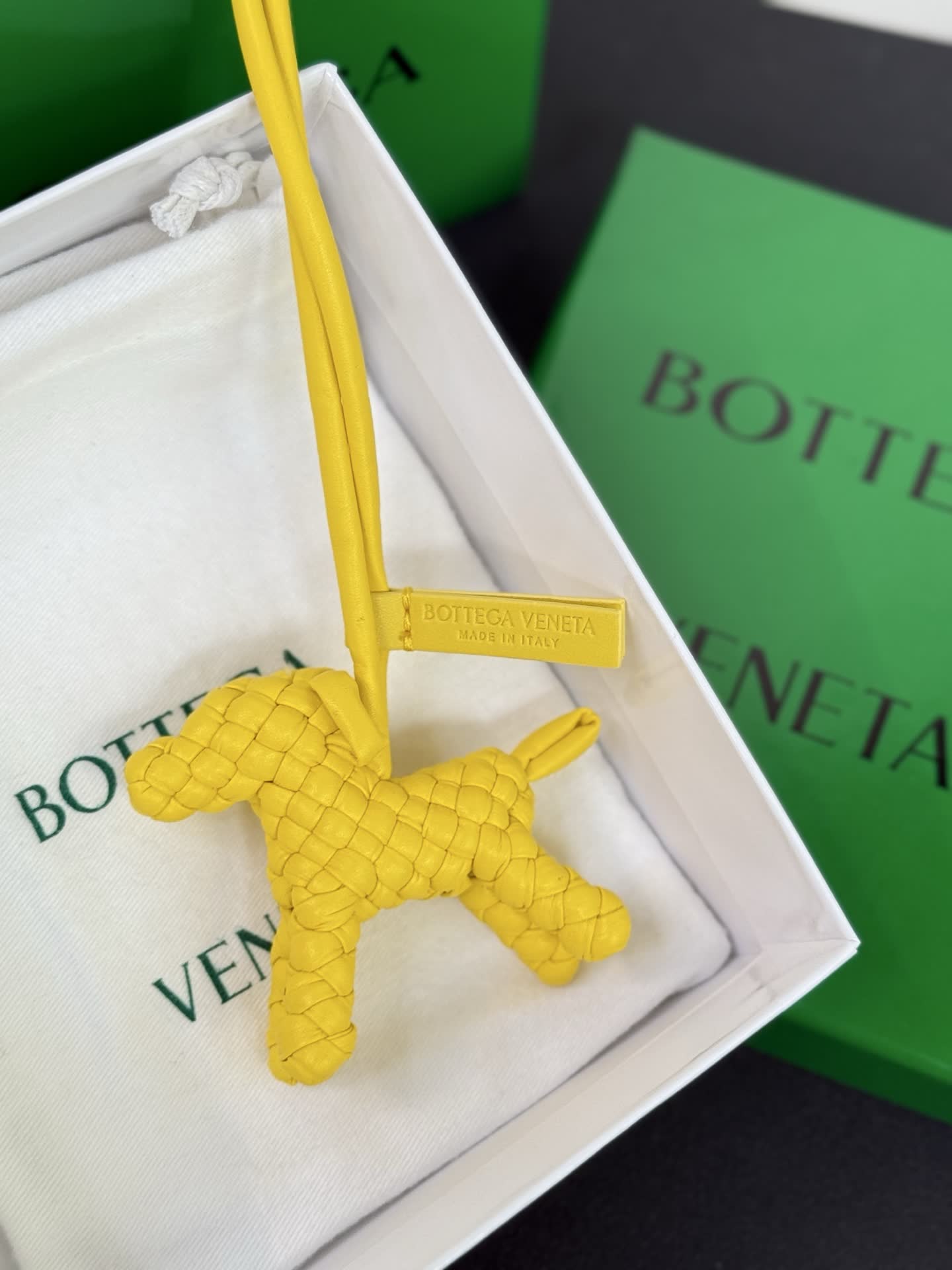 Bottega Veneta Yellow Quilted Dog Charm